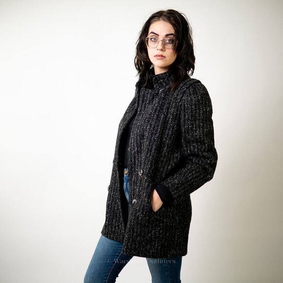 Vintage Custom Tailored Tweed Black Peacoat - M - Picture 6 of 12